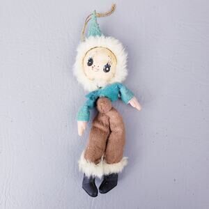 Vintage Christmas Chenille Felt Pixie Elf Ornament Stockinette Ornament